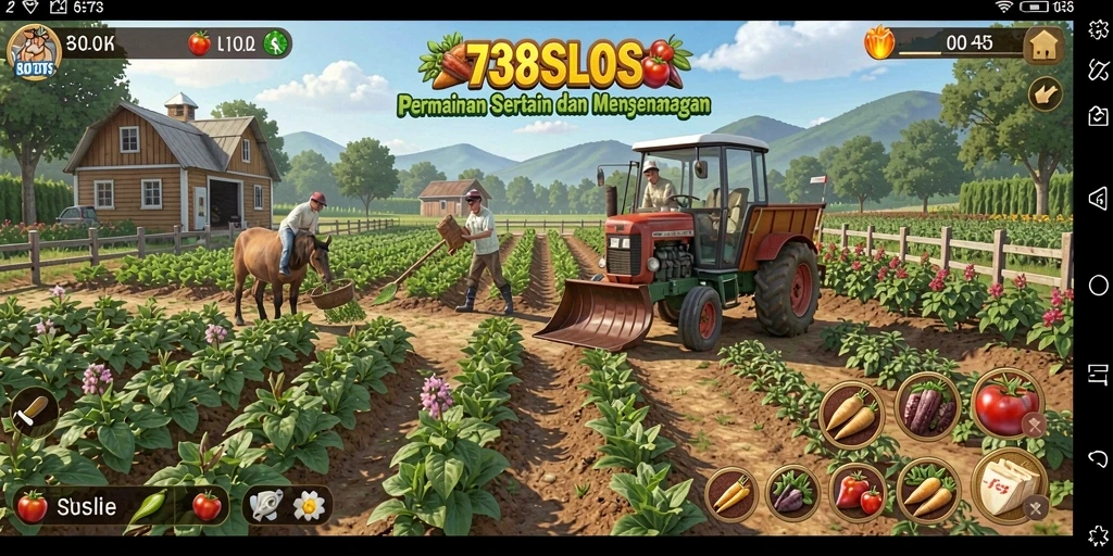 Tampilan gameplay menarik di 738SLOTS menunjukkan pertanian yang berkembang.