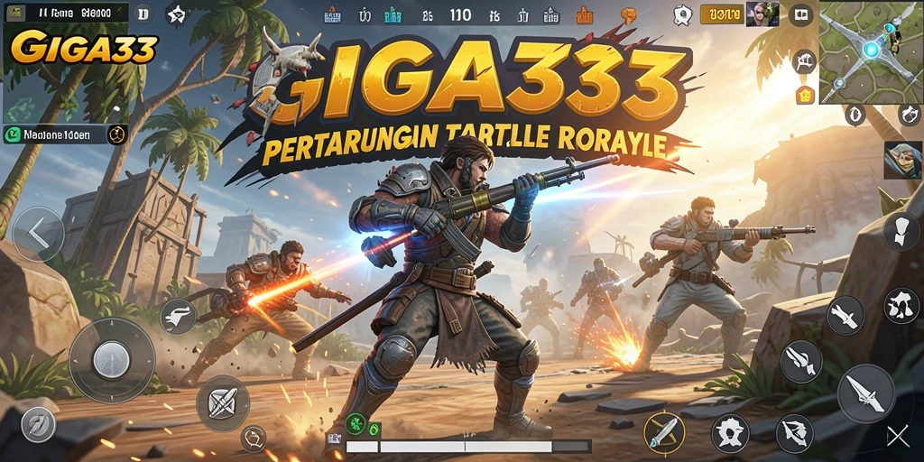 Screenshot GIGA33 menunjukkan pertandingan Battle Royale yang mendebarkan.