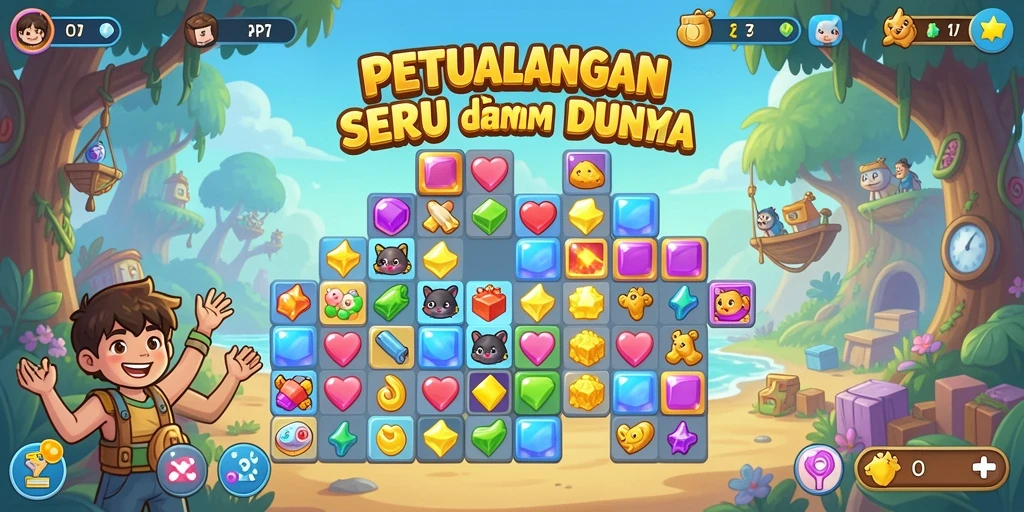 Tampilan screenshot PP7 menunjukkan aksi seru dalam permainan Match-3.