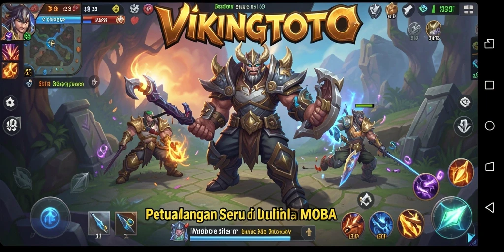 Screenshot VIKINGTOTO menunjukkan pertarungan seru dalam mode MOBA.